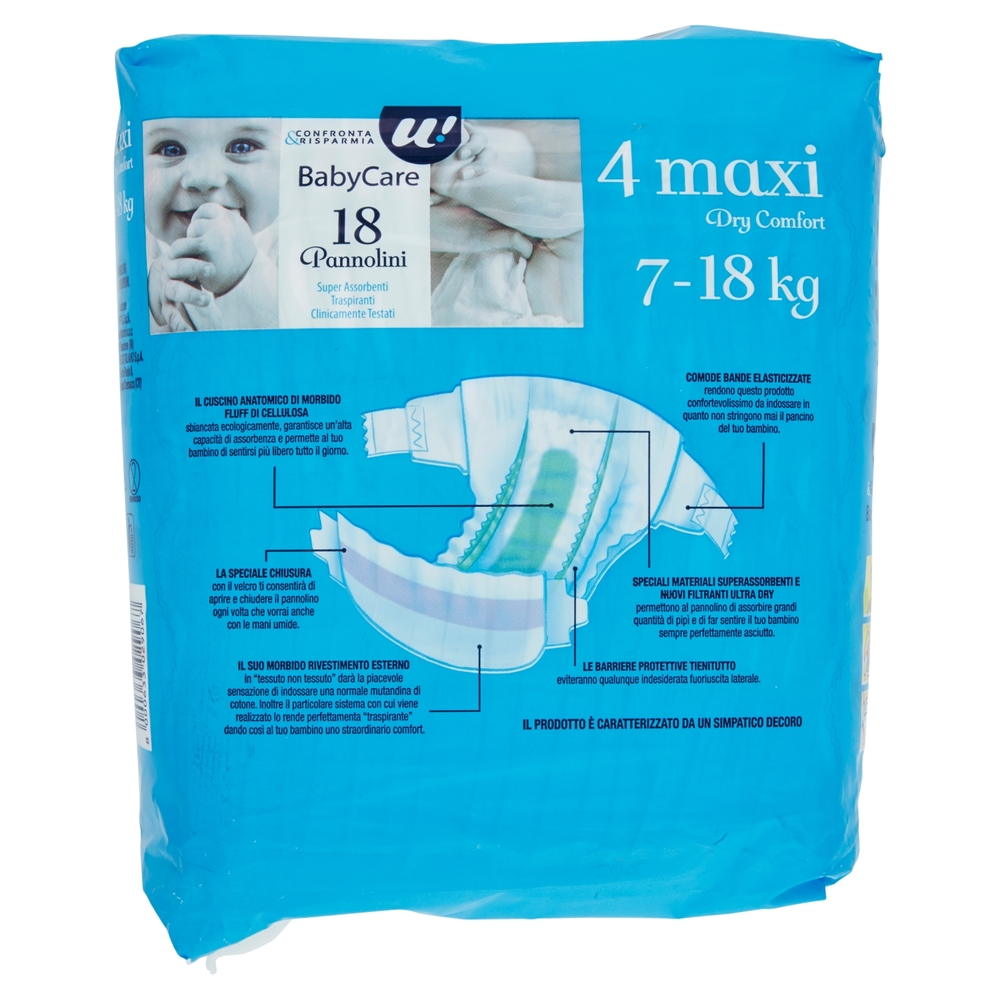 18 PANNOLINI BABY CARE MAXI DRY COMFORT 7-18 KG U! Confronta & Risparmia
